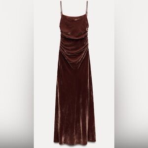 ZARA Strappy Velvet Draped Midi Dress